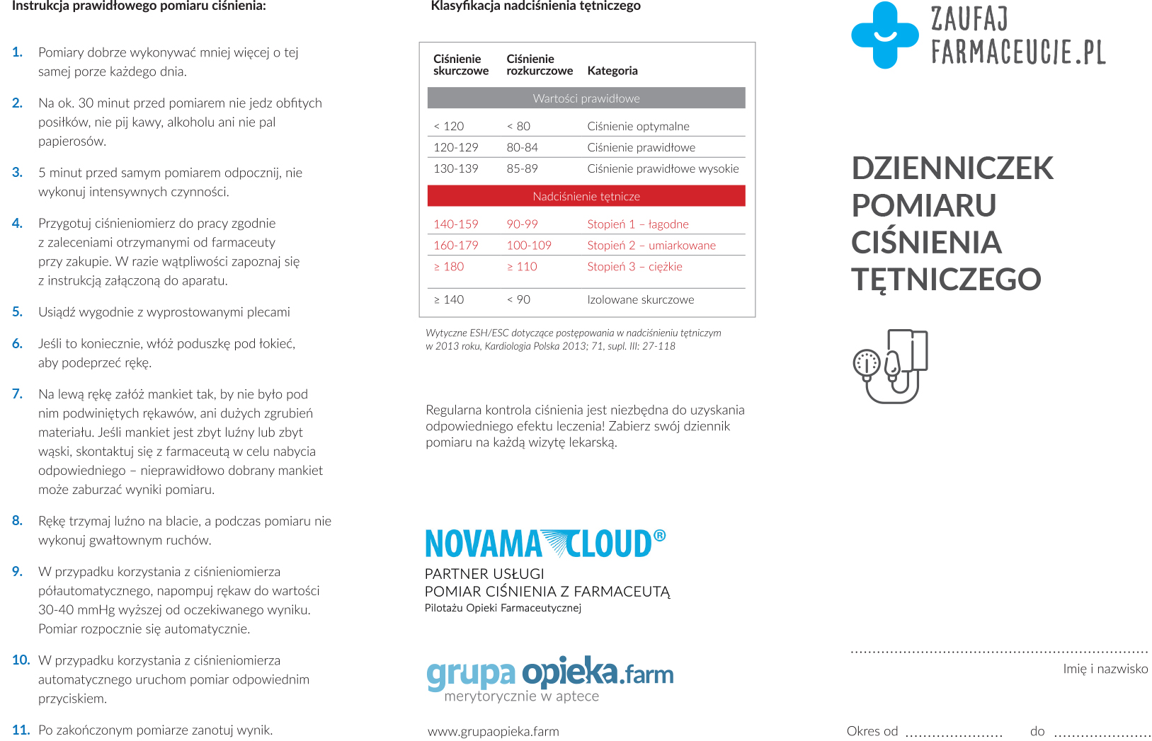 Dzienniczek pomiaru ciśnienia tętniczego – 30 sztuk